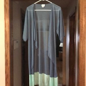 Lularoe light teal Monroe coverup with fringe